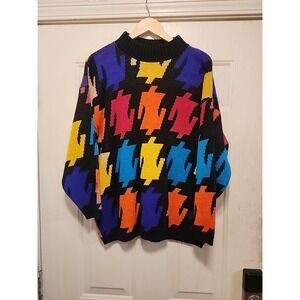 Vinatge Glamour-Knit Sweater. All Over Geometric Colorful Designs. Size Medium.